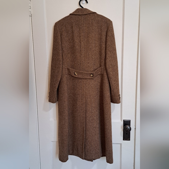 J.G. Hook VTG 100% Pure Wool Brown Herringbone Long A line Winter Pea Coat M - Picture 3 of 11
